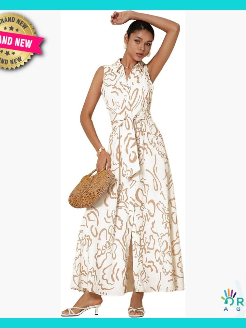Sleeveless V-Neck Maxi Dress Button Down Belted Casual Flowy with Pockets
